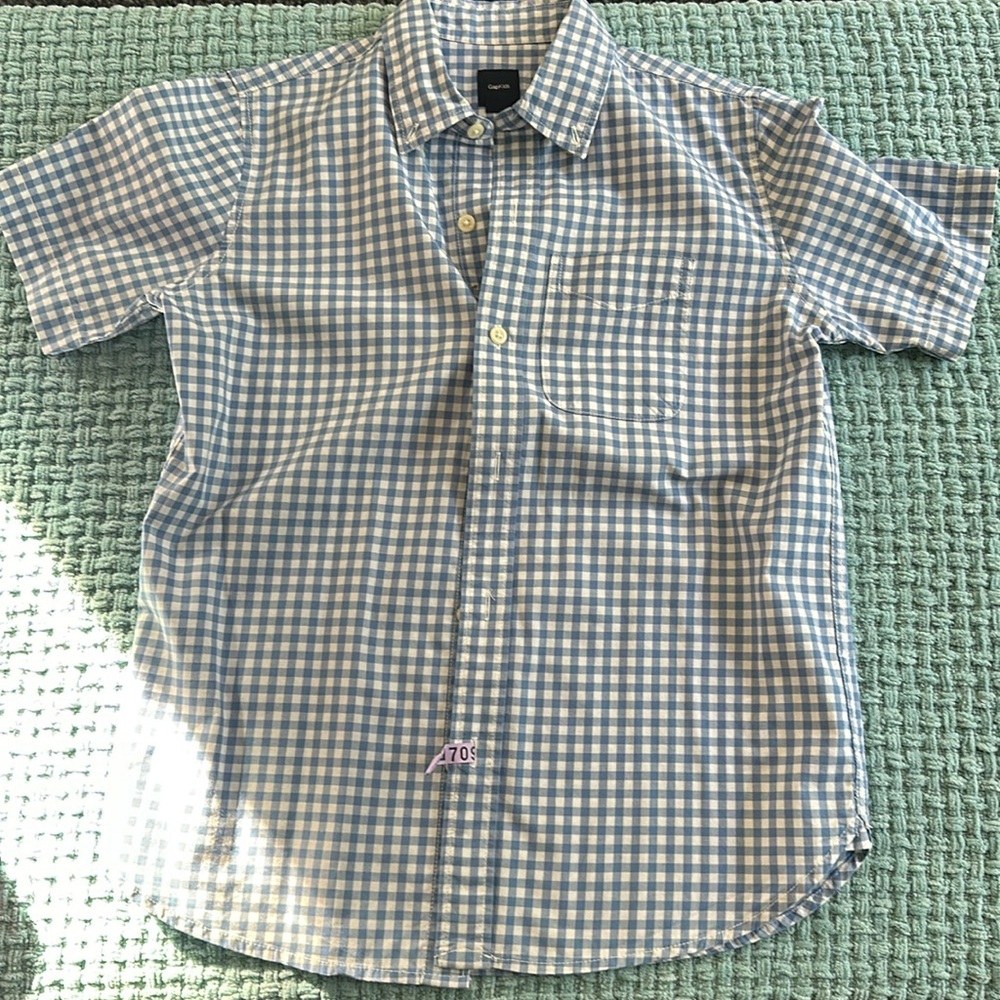 Gap Kids Blue Gingham Button Down Short Sleeved Boys Sz L/10